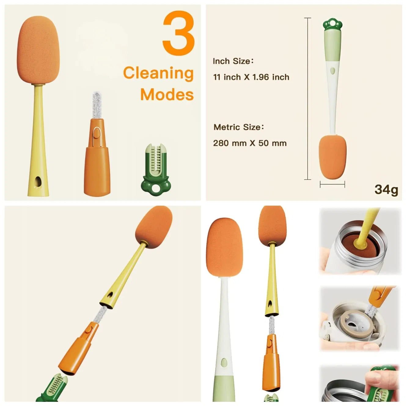 3-in-1 Multi-Functional Bottle Cleaning Brush