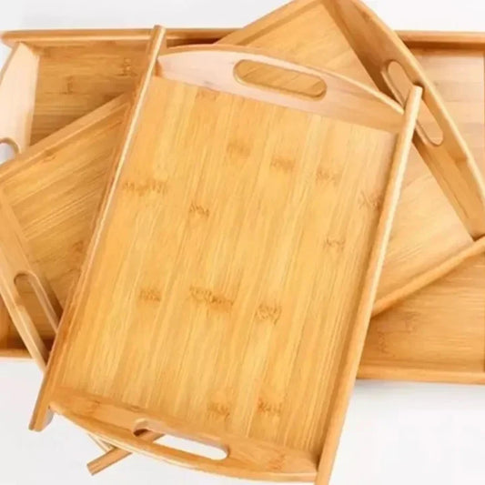 Foldable Bamboo Serving Tray with Handle (Nesting Set)