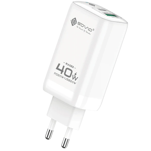 40W Dual Port Fast Wall Charger | USB + USB-C PD Fast Charging Adapter