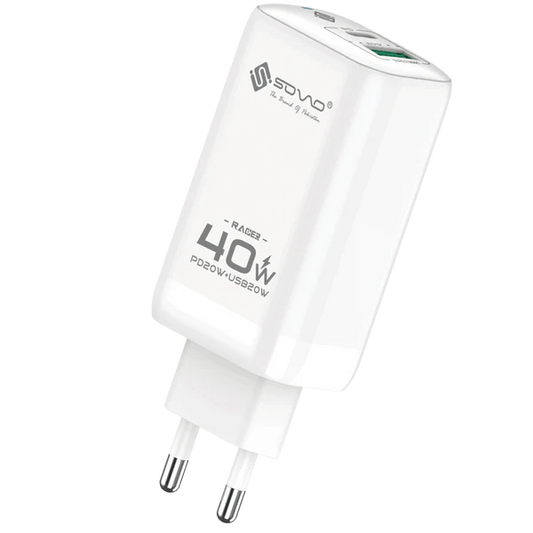 40W Dual Port Fast Wall Charger | USB + USB-C PD Fast Charging Adapter