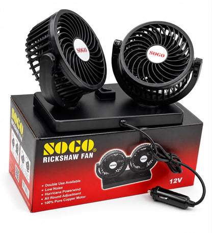SOGO 12V Dual Head Car  360° Adjustable Twin Cooling Fan  Low Noise