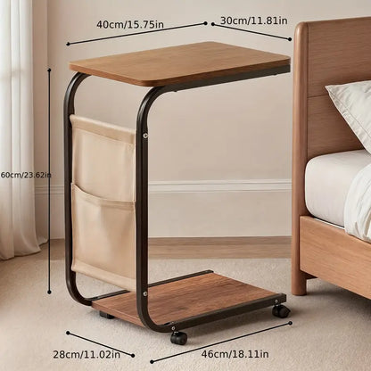 C Shaped End Table with Wheels,