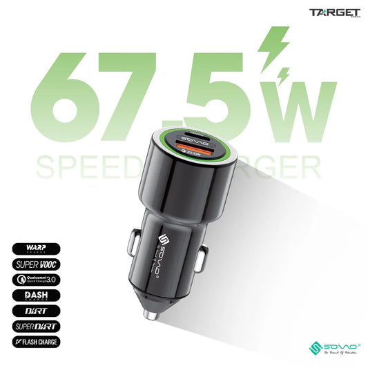 67.5W Dual Port Fast Car Charger | USB-C PD & USB QC 3.0 Car Charging Adapter