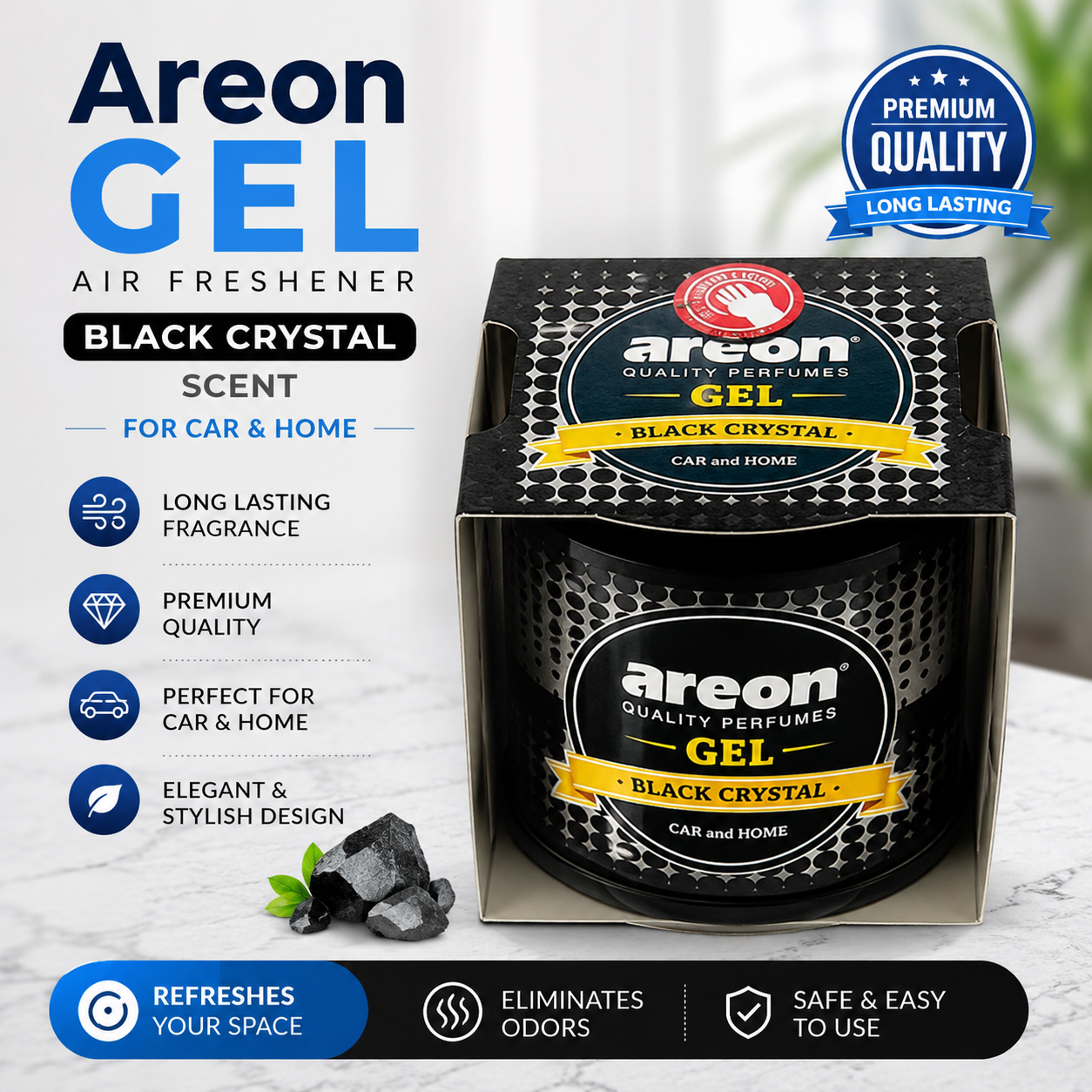 Areon Gel Air Freshener – Black Crystal Scent for Car & Home