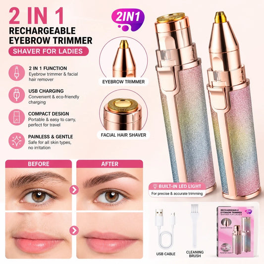 2-in-1 Eyebrow Trimmer & Facial Hair Shaver,