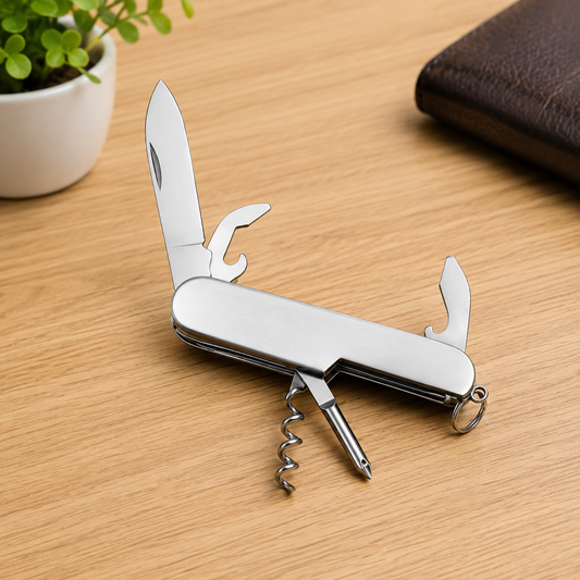Folding Swiss Style Utility Knife with Corkscrew,