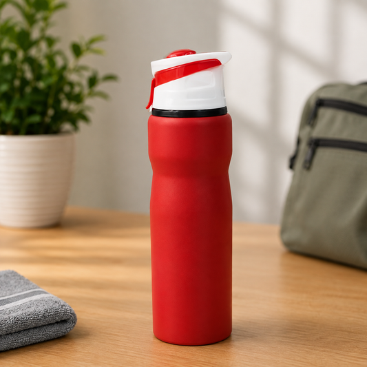 Matte Red Sports Water Bottle with Flip-Top Straw Lid