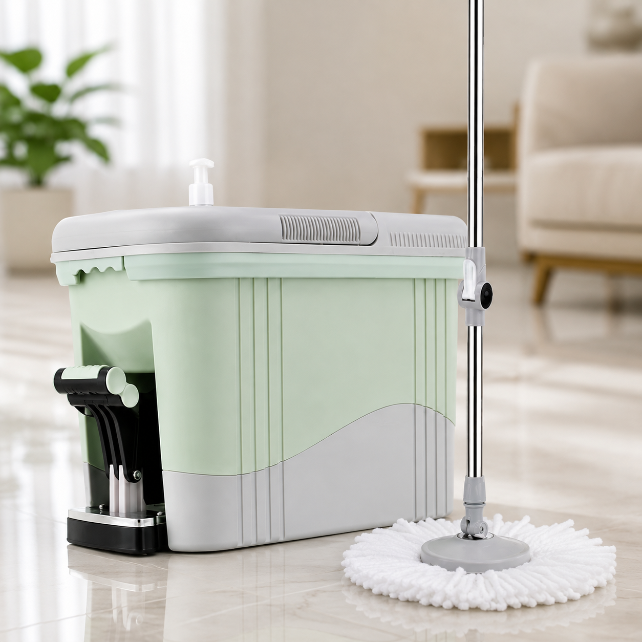 360° Spin Mop & Bucket Set with Foot Pedal and washing liquid section