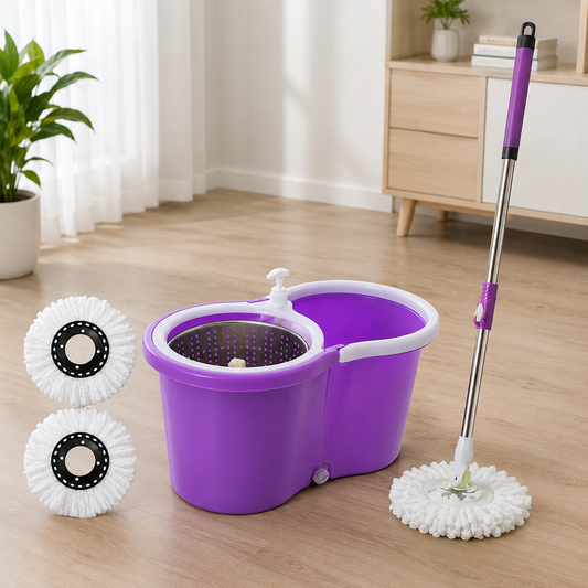 360° Magic Spin Mop & Bucket Set with Stainless Steel Wringer with washing liquid