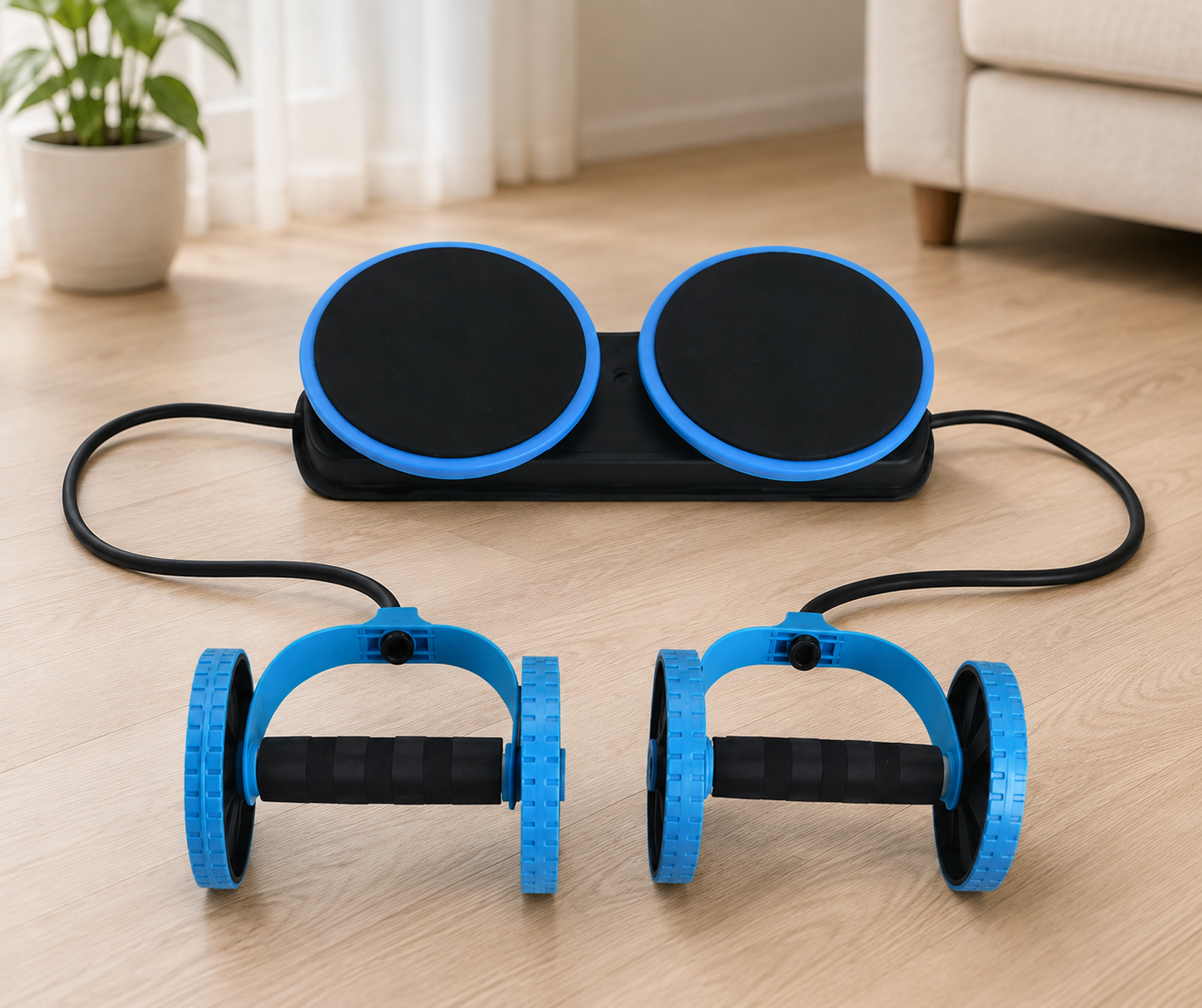 Multi-Function Ab Roller Wheel with Resistance Bands