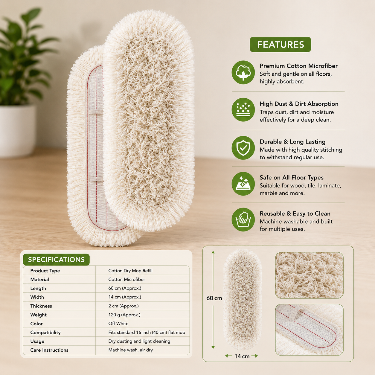 Cotton Dry Mop Refill 60cm