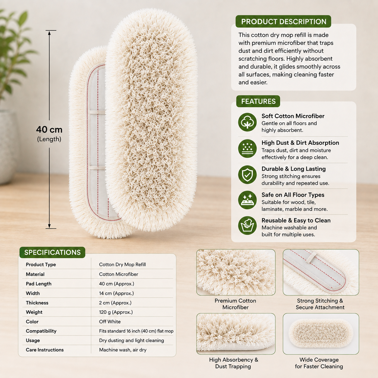 Cotton Dry Mop Refill 40cm