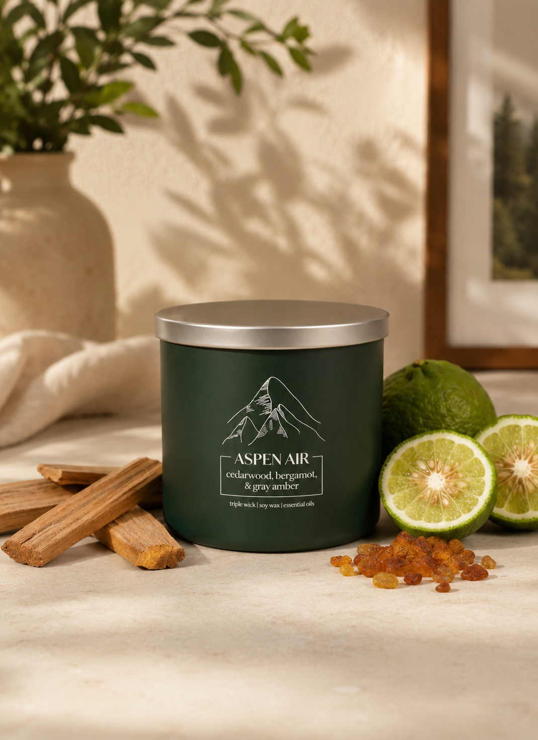 Cedarwood, Bergamot & Gray Amber Triple Wick Soy Candle with Essential Oils