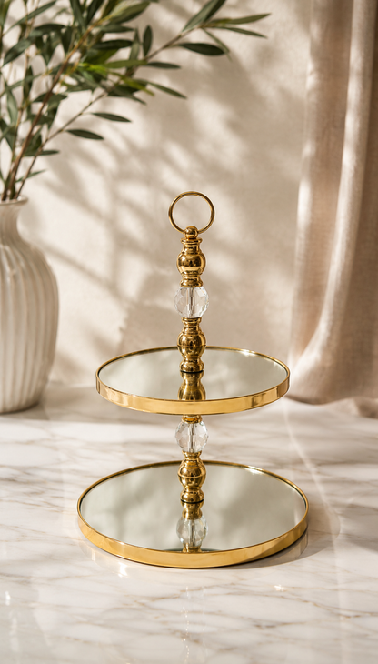 ecorative Metal Tray with Crystal Bead Accent,