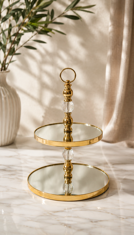 ecorative Metal Tray with Crystal Bead Accent,