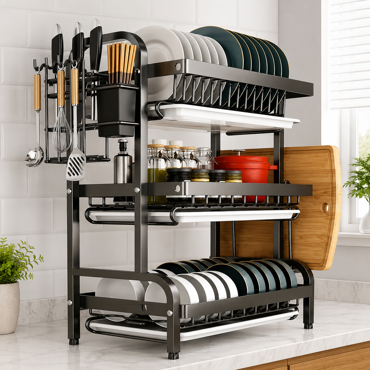 3-Tier Dish Drying Rack with Utensil Holder