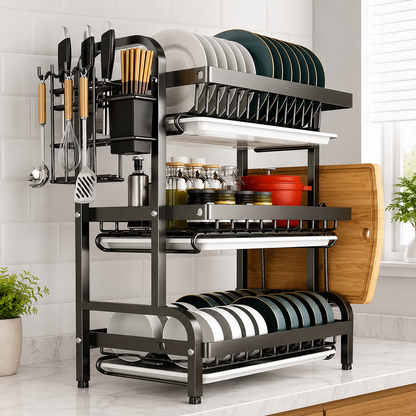 3-Tier Dish Drying Rack with Utensil Holder