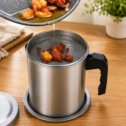 Stainless Steel Oil Strainer Pot with Fine Mesh Filter