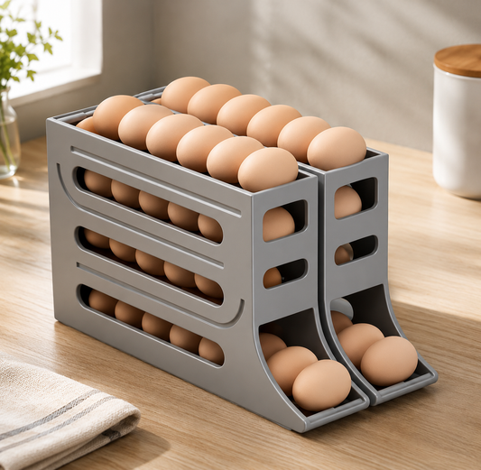 Rolling Egg Storage Dispenser Box (Fridge Organizer, 3 Tier)