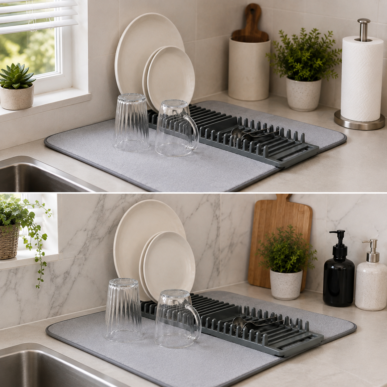 Foldable Dish Drying Mat with Rack (Absorbent Counter Mat)