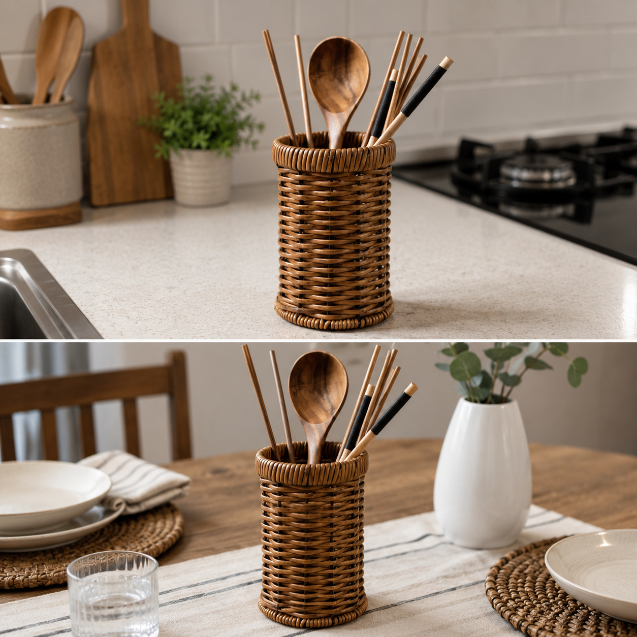 Handwoven Rattan Utensil Holder (Chopstick & Spoon Caddy)