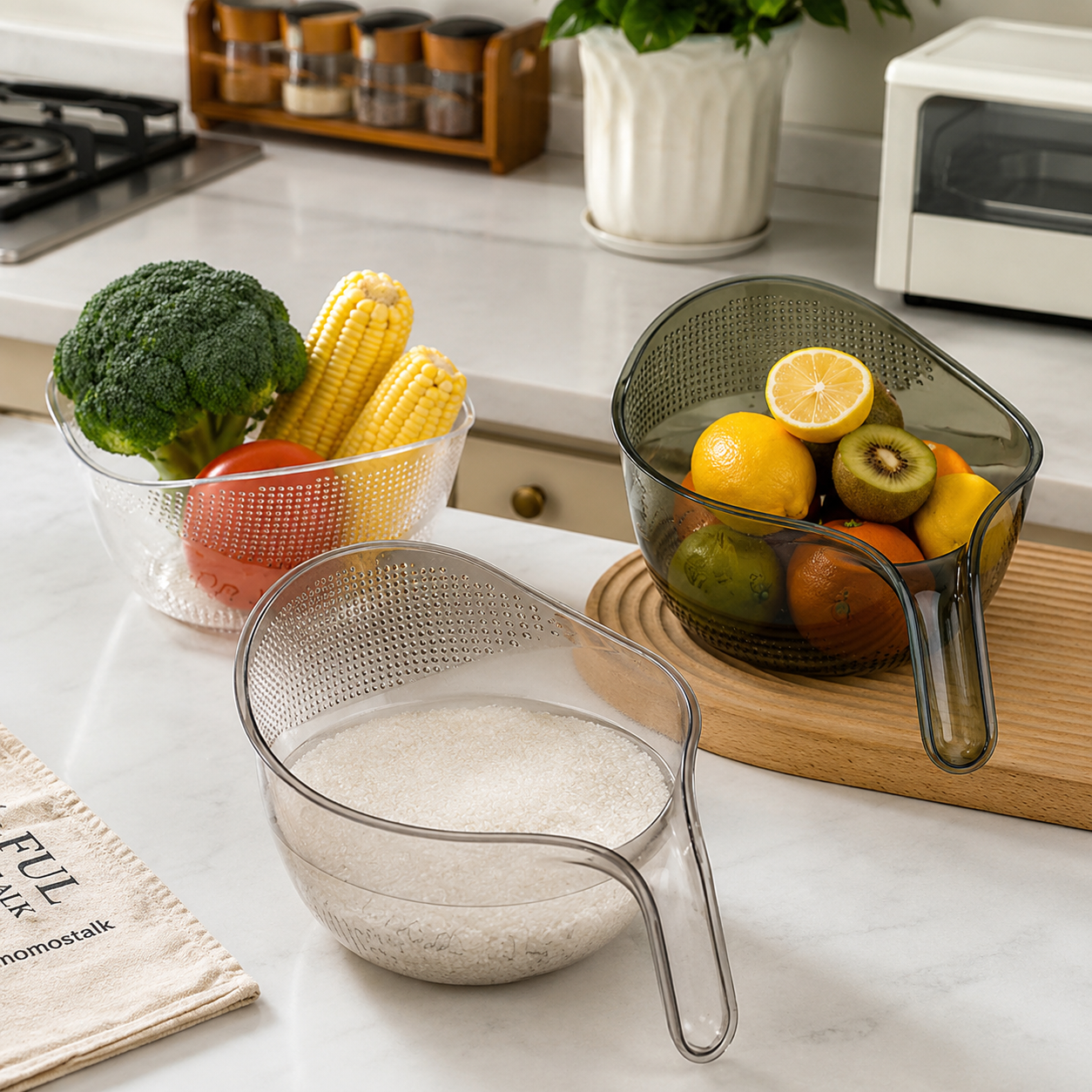 Multi-Purpose Draining Basket with Handle (3 in 1 Strainer Bowl Set)