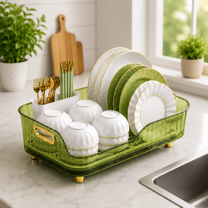 Auto Draining Dish Rack with Cutlery Holder