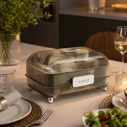 Enclosed Countertop Dish Drying Rack with Dust Proof Cover