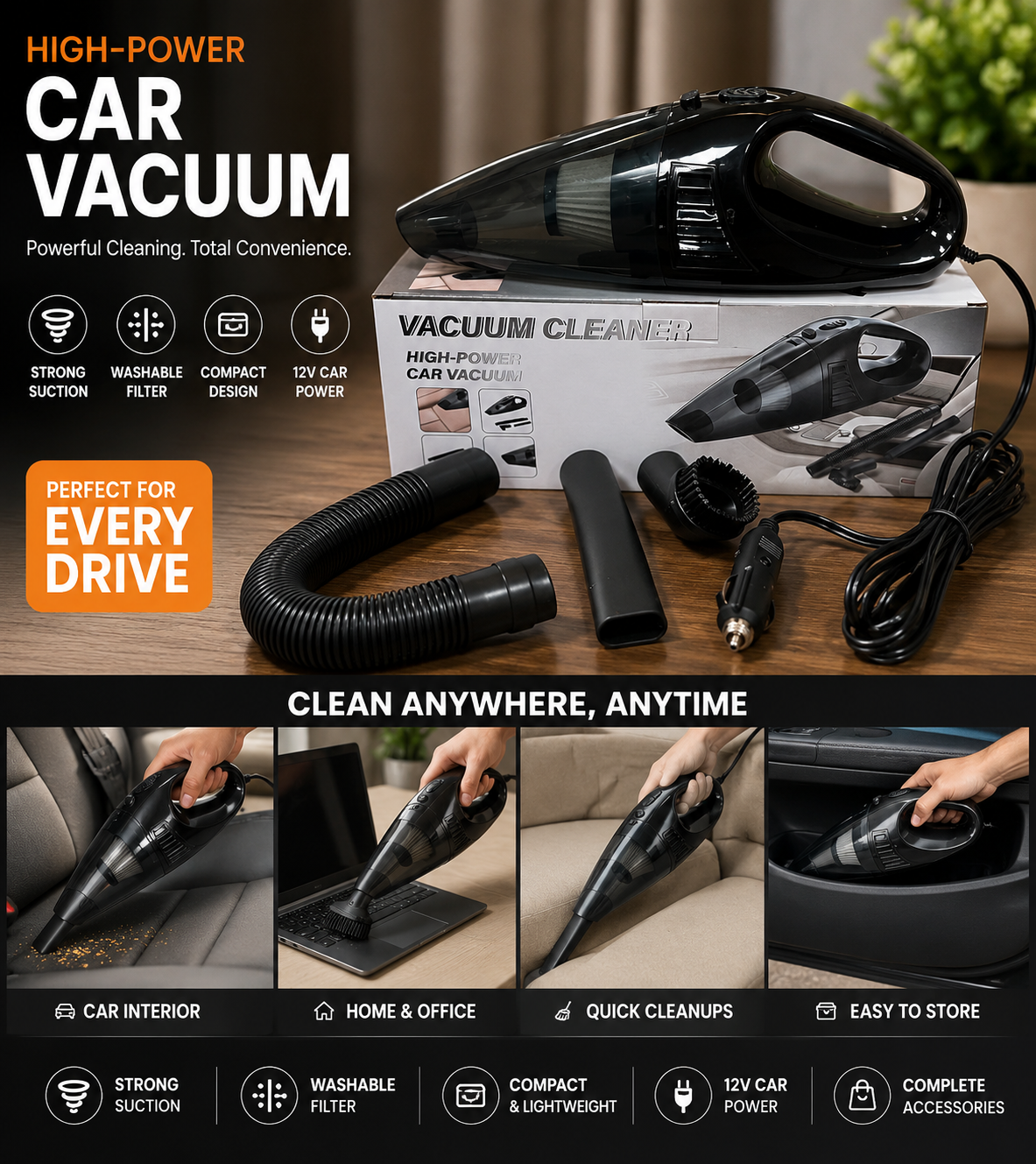 Wired Vacuum Cleaner For Car