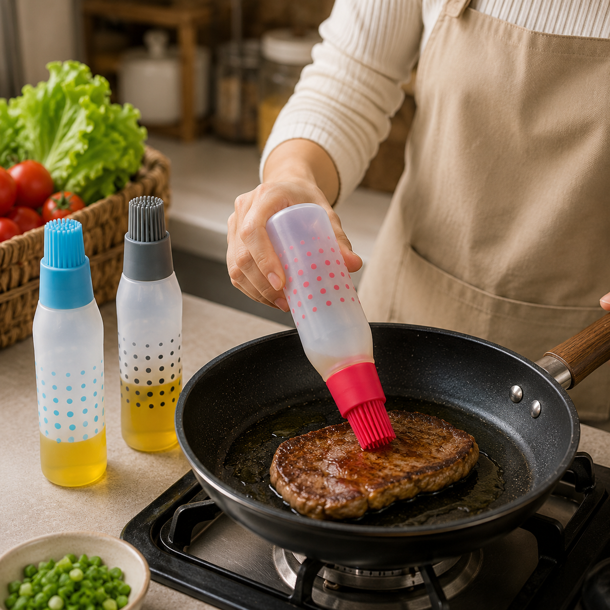 Silicone Oil Bottle Brush / BBQ Basting Brush Dispenser