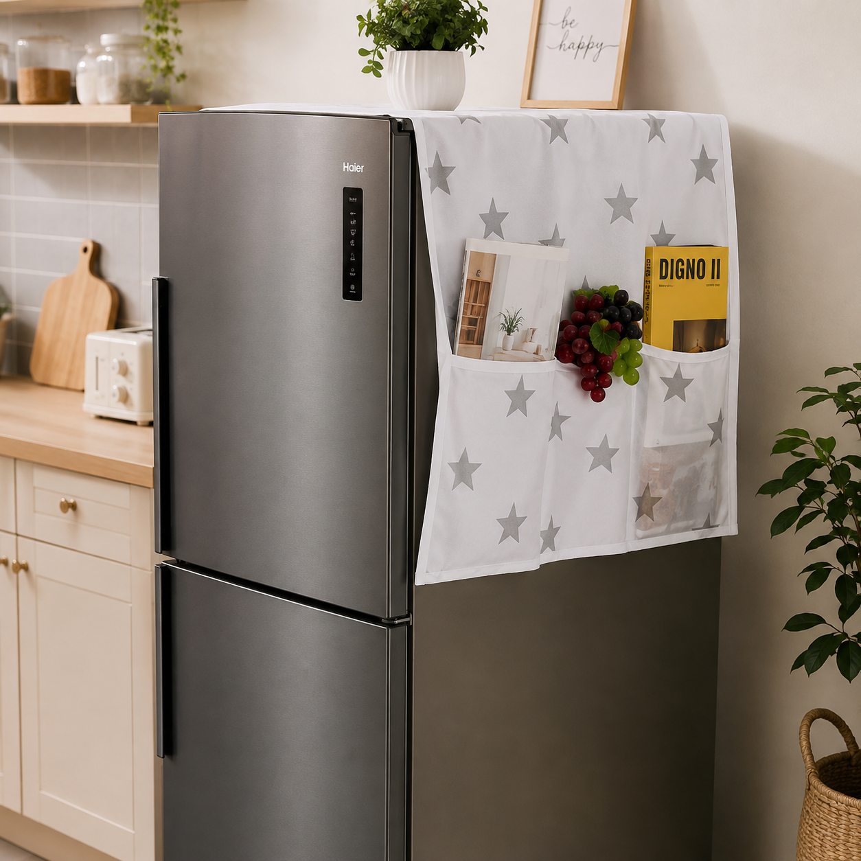 Refrigerator Dust Cover with Storage Pockets