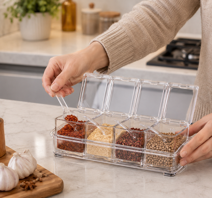 4 Compartment Spice Container with lids and spoons