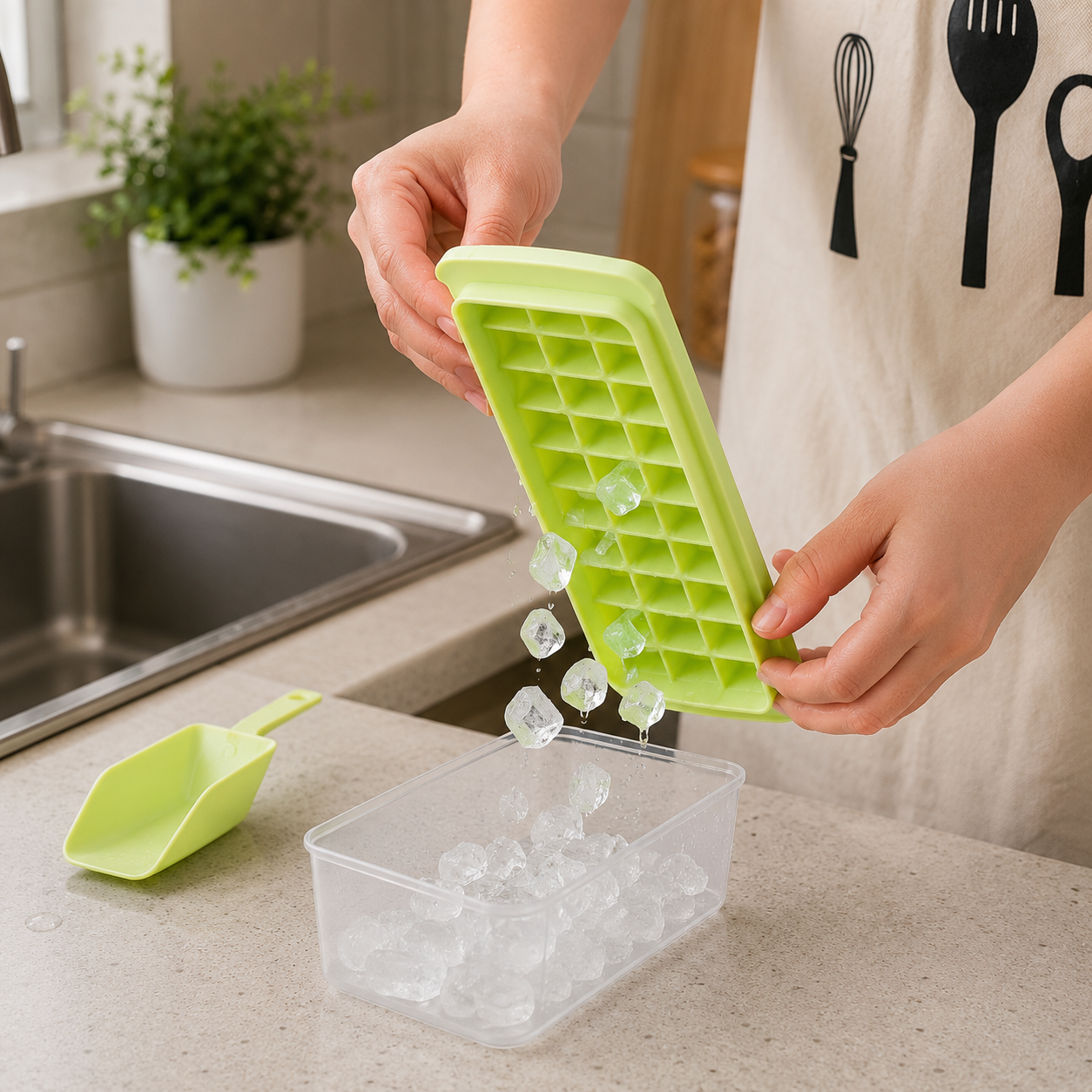 Silicone Ice Cube Tray with Scoop and Lid