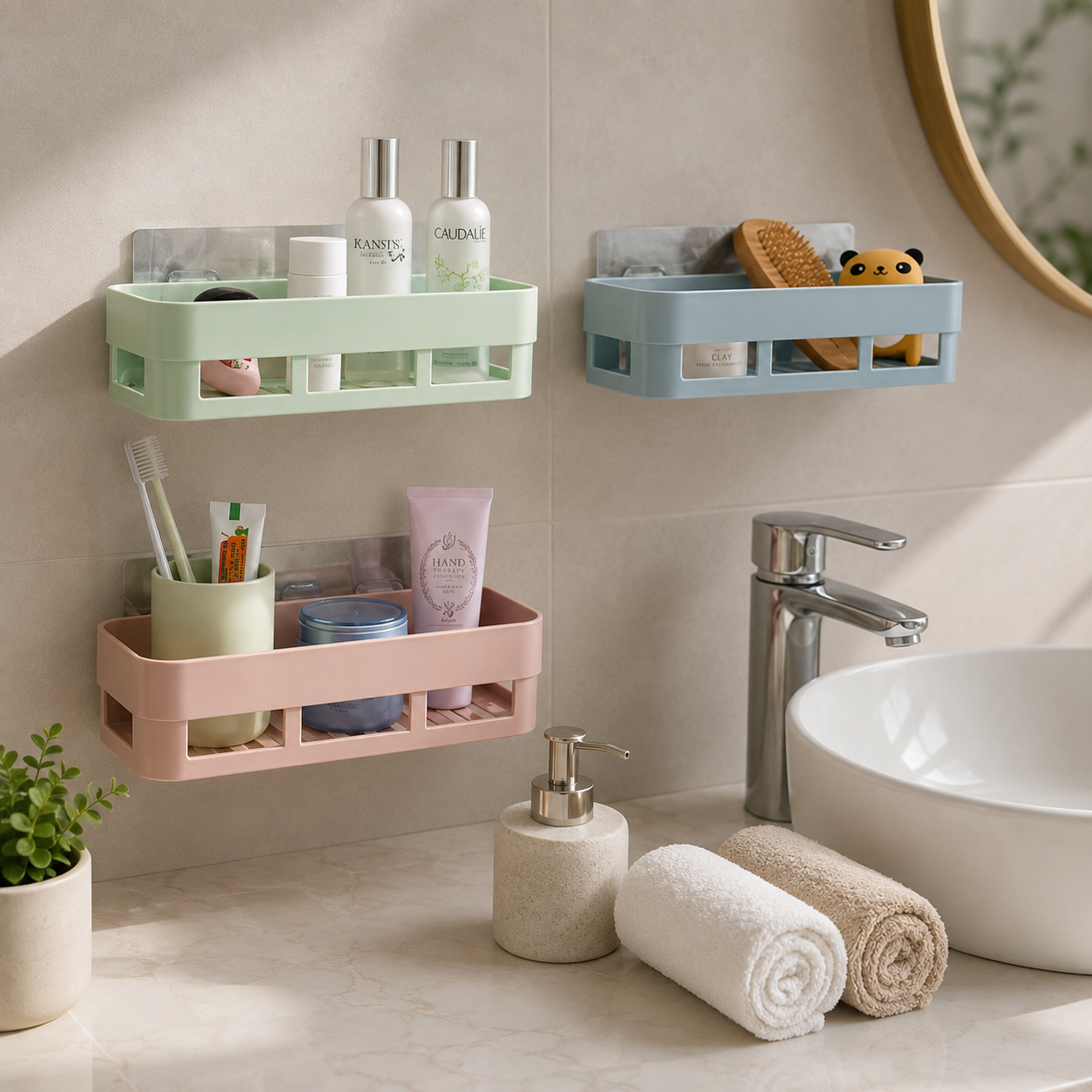 Adhesive Wall-Mounted Bathroom Shelf