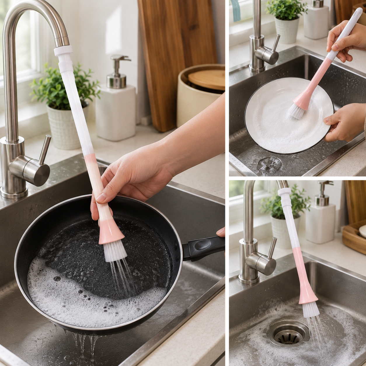 360° Rotating Kitchen Cleaning Brush with Long Handle