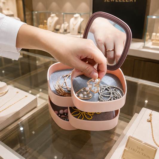 Stackable Rotating Jewelry Organizer Box with Mirror