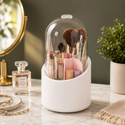 Rotating Makeup Brush Organizer with Dome Cover