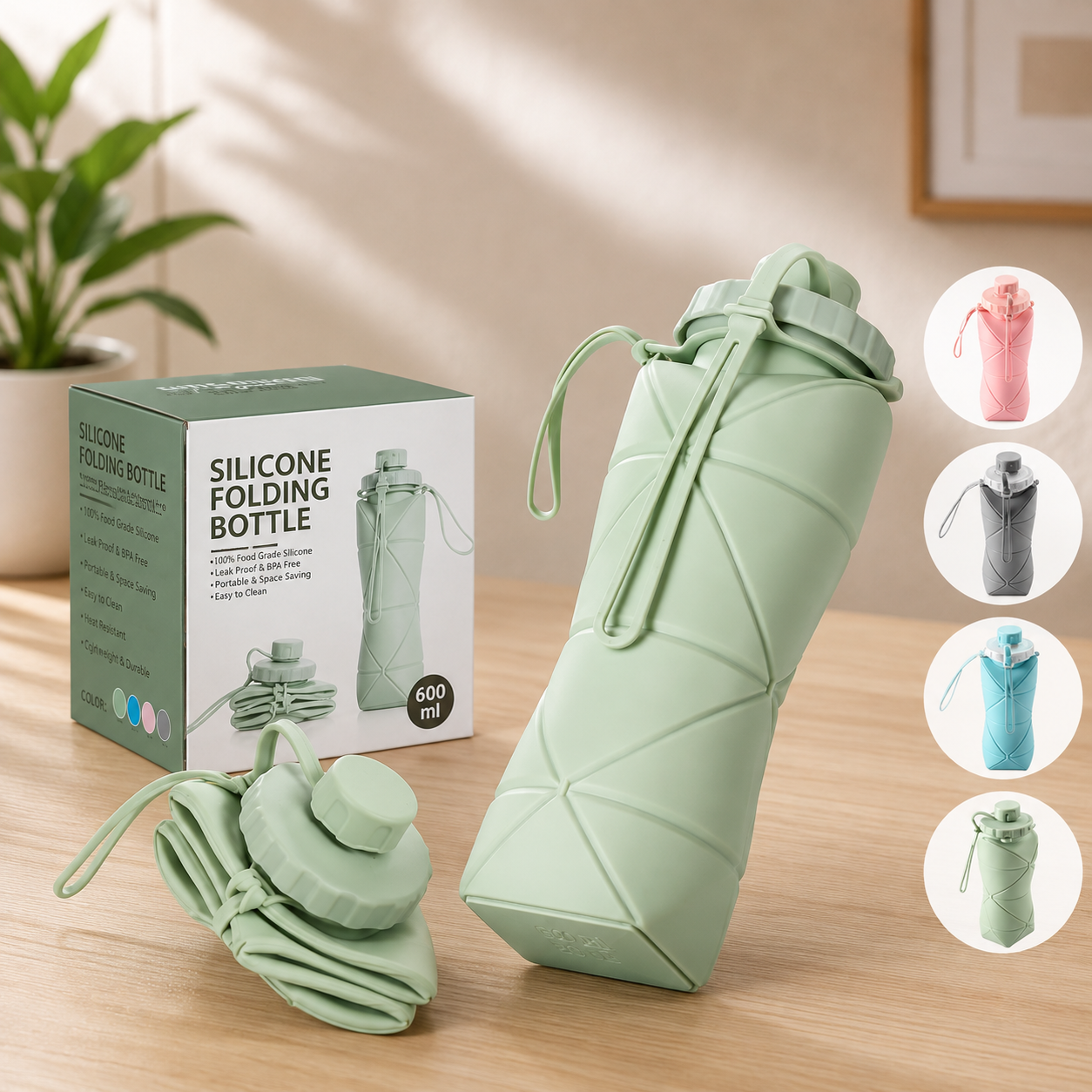 600ml Collapsible Silicone Water Bottle