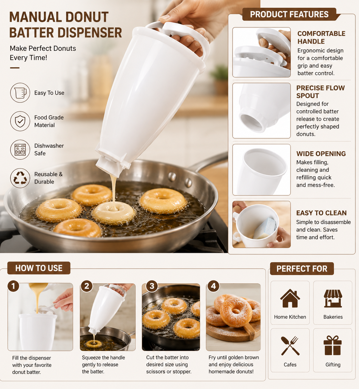 Easy Donut Maker for Bakery, Kitchen & Home Baking