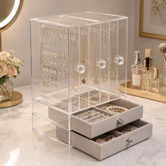 Clear Acrylic Jewelry Organizer Box with Drawers