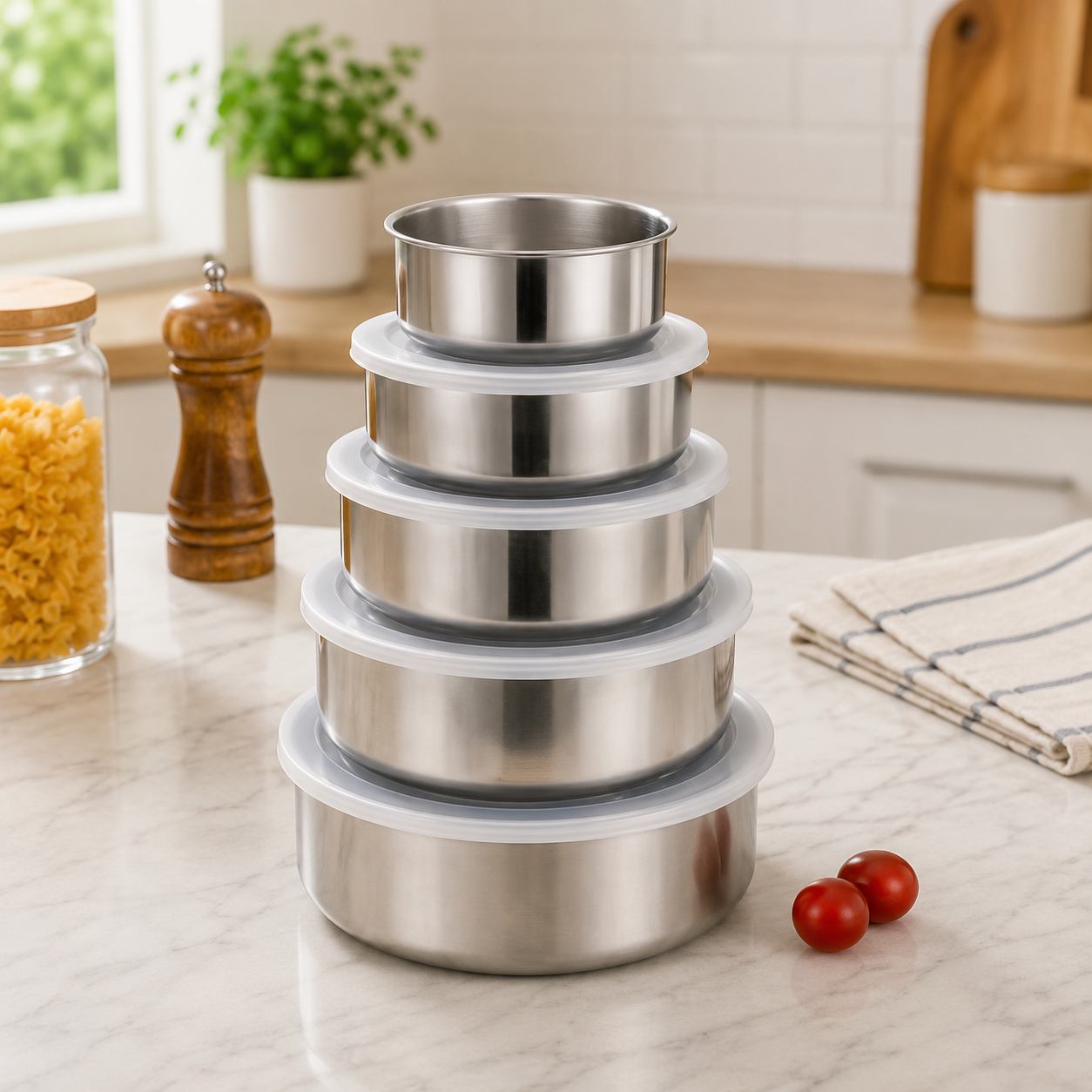 Nesting Mixing & Meal Prep Containers for Kitchen, Refrigerator & Freezer (5-Piece Set)