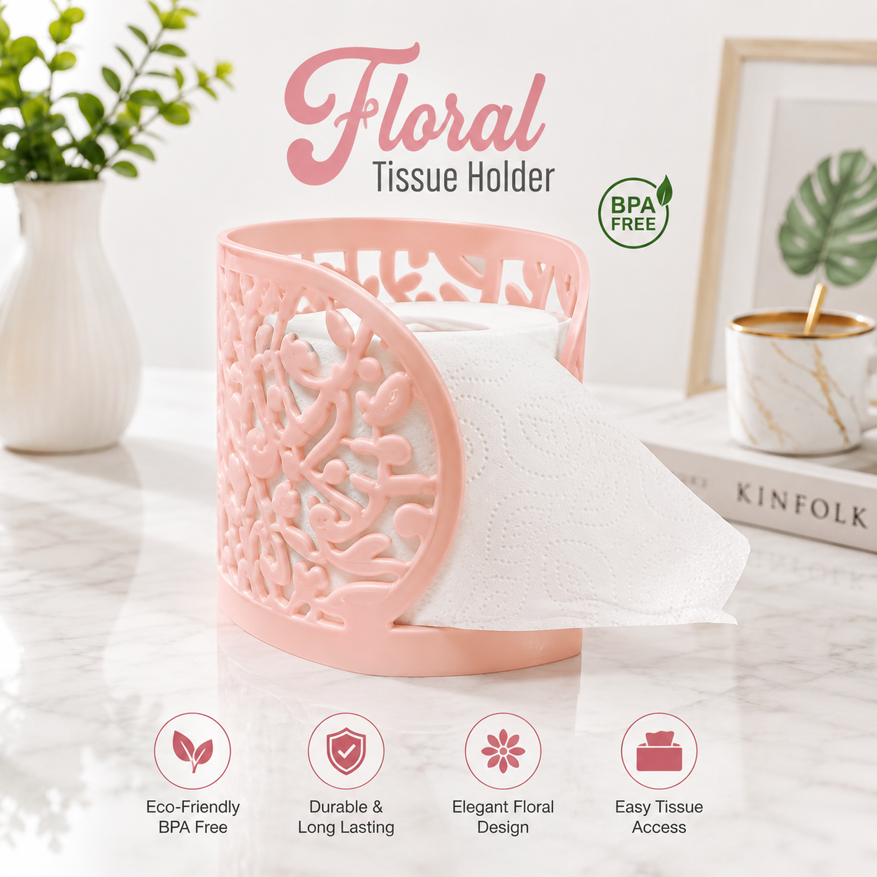 Floral Cutout Tissue Box Holder