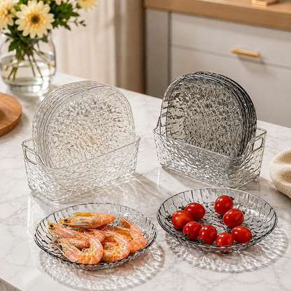 Textured Glass Plates with Storage Rack,