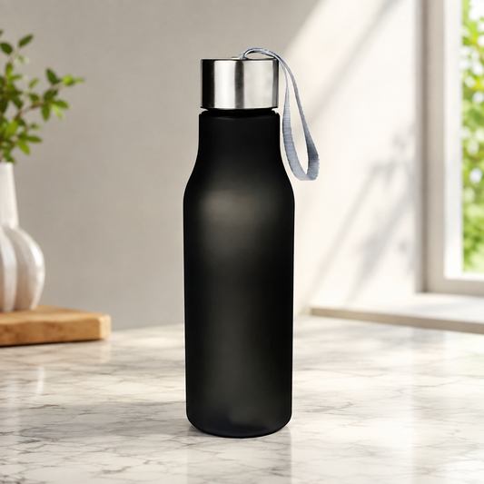 Matte Black Stainless Steel Water Bottle with Carrying Strap