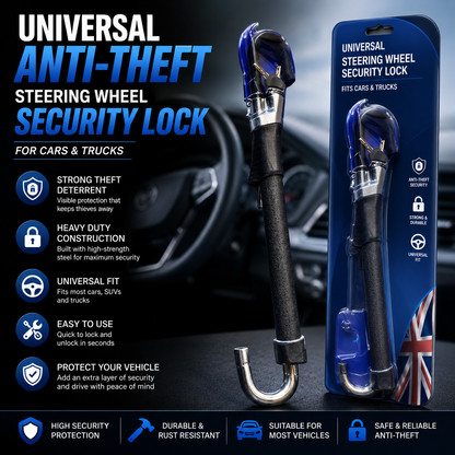 Universal Anti-Theft Steering Wheel Security Lock for Cars & Trucks