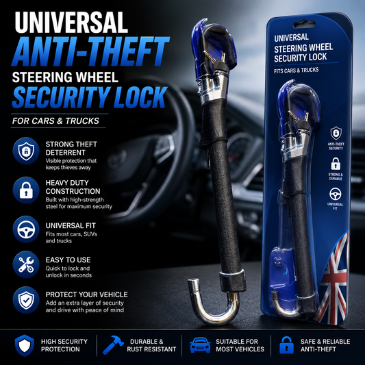 Universal Anti-Theft Steering Wheel Security Lock for Cars & Trucks
