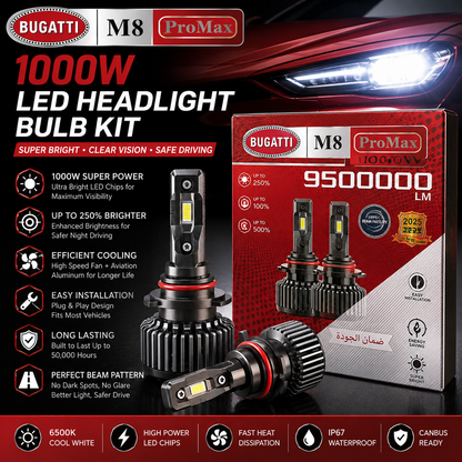 Bugatti M8 ProMax 1000W LED Headlight Bulb Kit – Super Bright Automotive Headlight