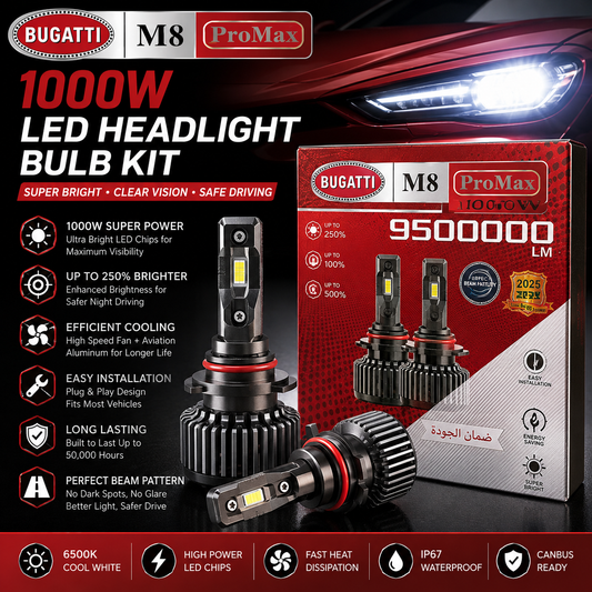 Bugatti M8 ProMax 1000W LED Headlight Bulb Kit – Super Bright Automotive Headlight