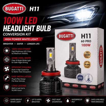 Bugatti H11 100W LED Headlight Bulb Conversion Kit – High Power White Light