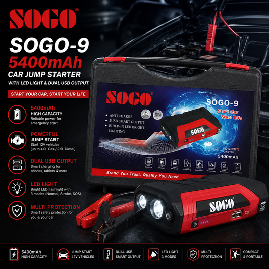 SOGO-9 5400mAh Car Jump Starter with LED Light & Dual USB Output